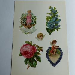 Images chromos gaufrés découpés angelots colombes muguet 1890