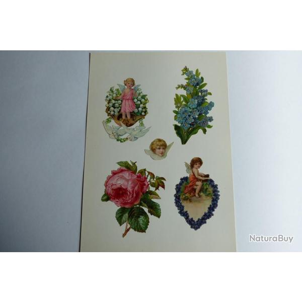 Images chromos gaufr�s d�coup�s angelots colombes muguet 1890