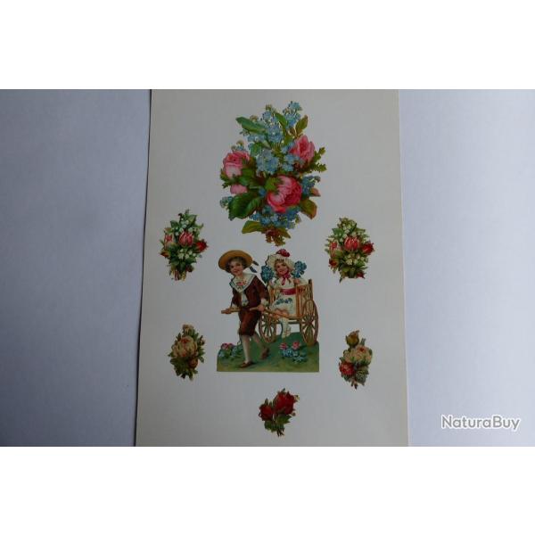 Images chromos gaufr�s d�coup�s enfant charretier et muguet 1890