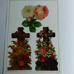 Images chromos gaufrés découpés croix ornées fleurs muguet 1890