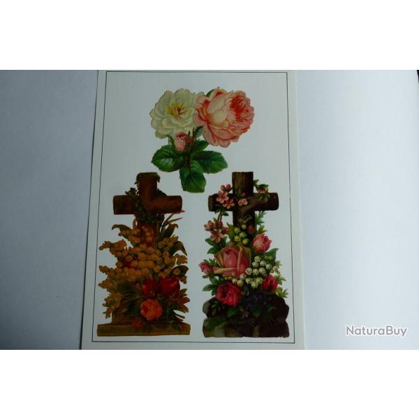 Images chromos gaufr�s d�coup�s croix orn�es fleurs muguet 1890