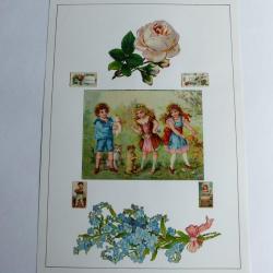 Images chromos gaufrés découpés enfant chien chat 1890