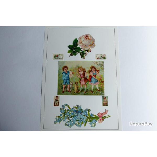 Images chromos gaufr�s d�coup�s enfant chien chat 1890