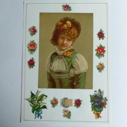 Images chromos gaufrés découpés portrait de femme muguet 1890