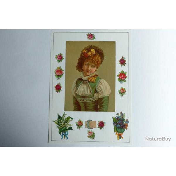 Images chromos gaufr�s d�coup�s portrait de femme muguet 1890