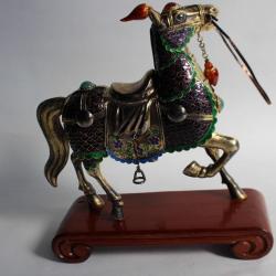 Chine cheval argent vermeil émaux polychromes jade