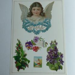 Images chromos gaufrés découpés ange brin de muguet 1890