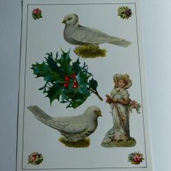 Images chromos gaufrés découpés mariage colombes enfant houx 1890