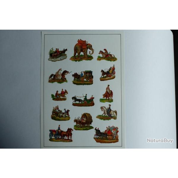 Images chromos gaufr�s d�coup�s attelage animaux chevaux �l�phants 1890