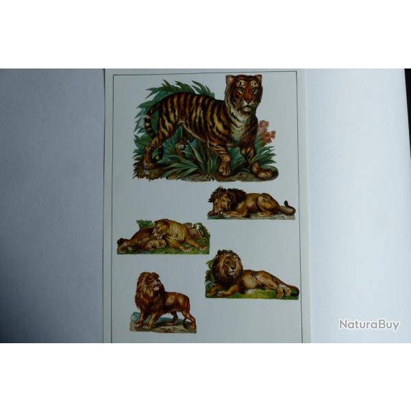 Images chromos gaufr�s d�coup�s f�lins tigre lion 1890