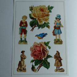 Images chromos gaufrés découpés enfants roses 1890