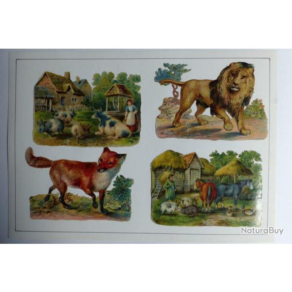 Images chromos gaufr�s d�coup�s animaux de ferme renard lion 1890