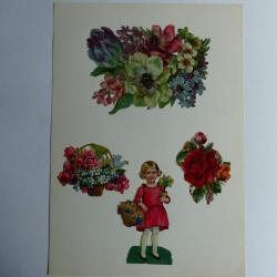 Images chromos gaufrés découpés fleurs fille 1890