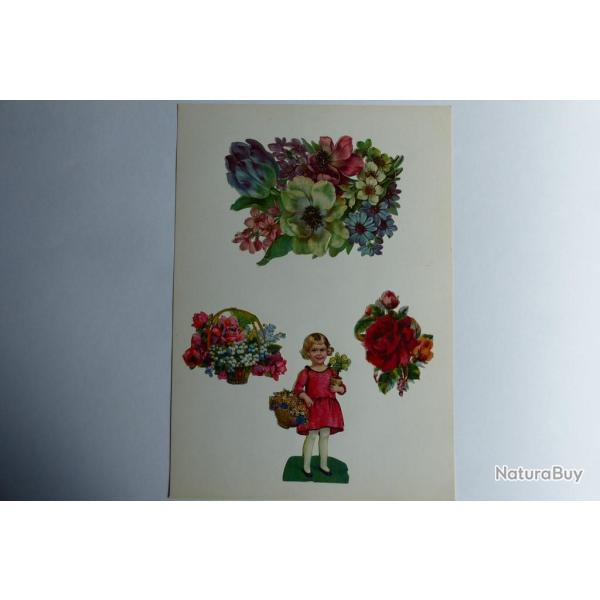 Images chromos gaufr�s d�coup�s fleurs fille 1890