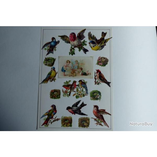 Images chromos gaufr�s d�coup�s nids oiseaux 1890