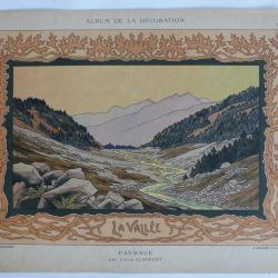 Estampe La vallée Paysage Louis CLERMONT Art nouveau