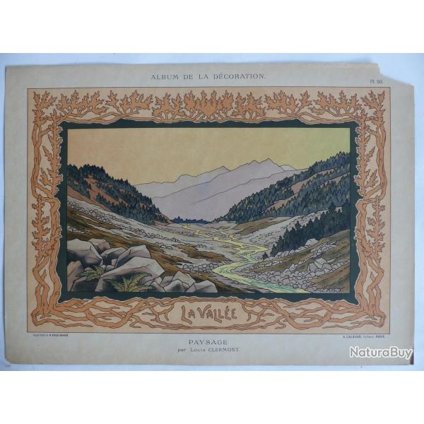 Estampe La valle Paysage Louis CLERMONT Art nouveau