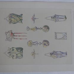 Estampe BIJOUX Maurice DAURAT Art nouveau