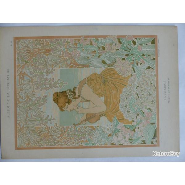 Estampe La musique Allgorie POPINEAU Art nouveau
