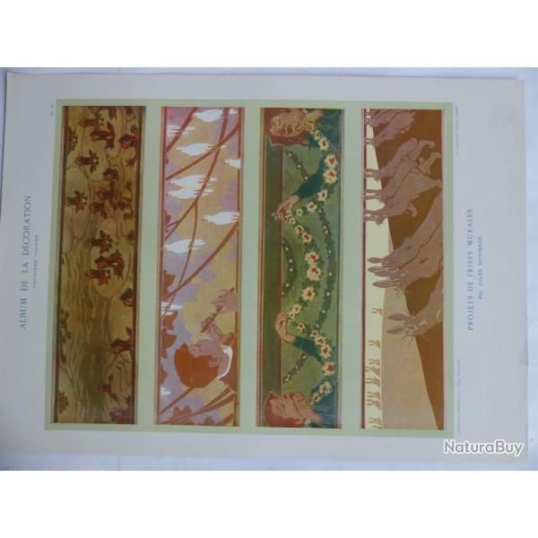 Estampe Projet de frises murales JULES DUVINAGE Art nouveau
