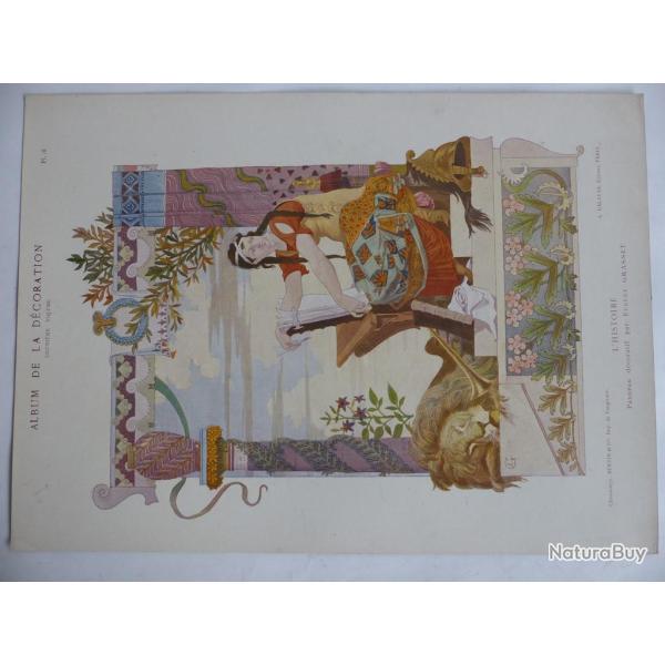 Estampe L'histoire Panneau dcoratif Eugne GRASSET Art nouveau