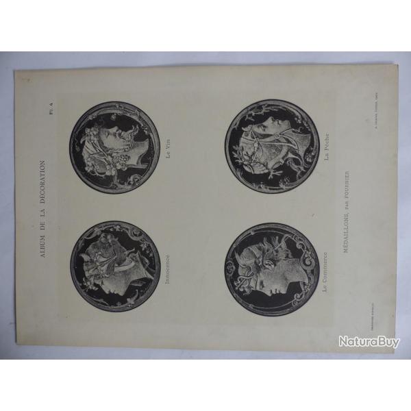 Estampe Mdaillons FOURNIER Art nouveau