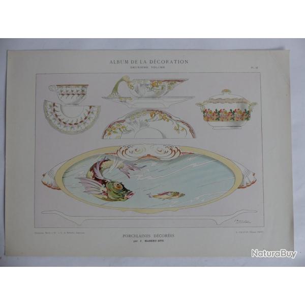 Estampe Porcelaines dcores J. HABERT-DYS Art nouveau