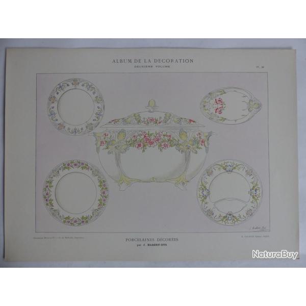 Estampe Porcelaines dcores J. HABERT-DYS Art nouveau
