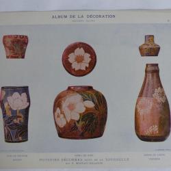 Estampe Roses de Noël Poteries décorées MOREAU-NELATON Art nouveau