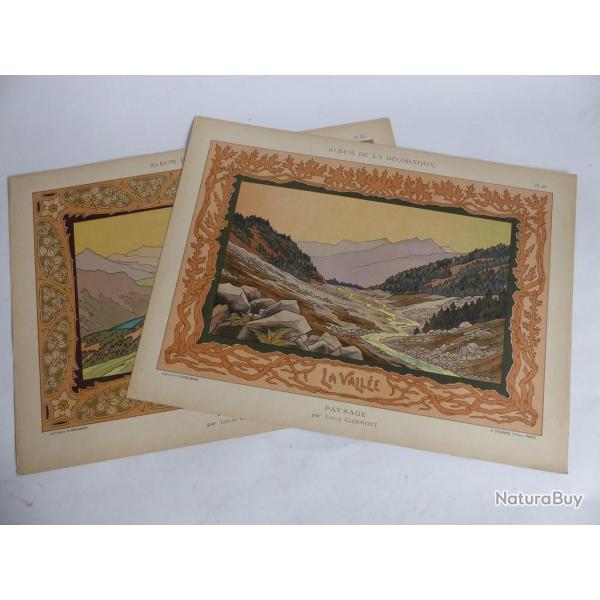 Deux estampes Paysage Louis CLERMONT Art nouveau
