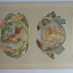 Estampe Têtes avec encadrement CARNIEL Art nouveau