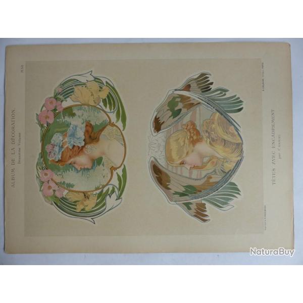 Estampe Ttes avec encadrement CARNIEL Art nouveau