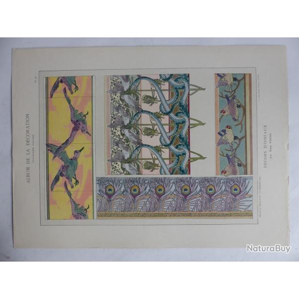 Estampe Dcors d'oiseaux Rose FUCHS Art nouveau