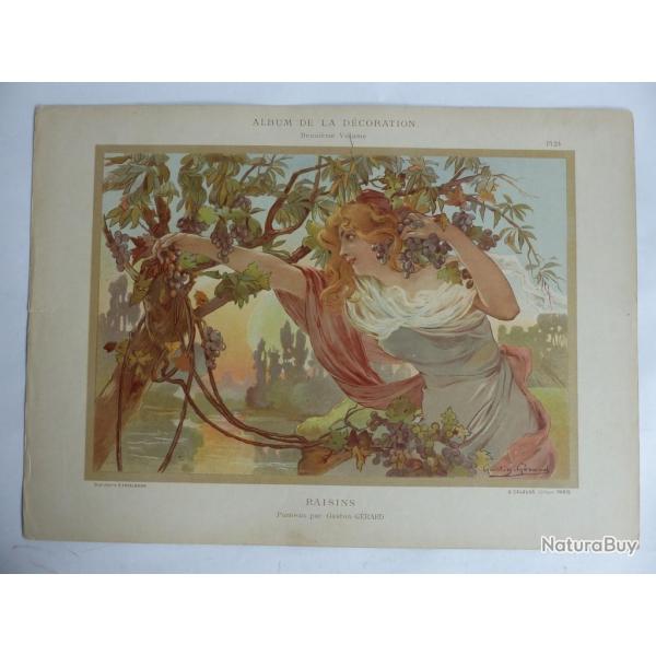 Estampe Raisins Panneau Gaston GERARD Art nouveau