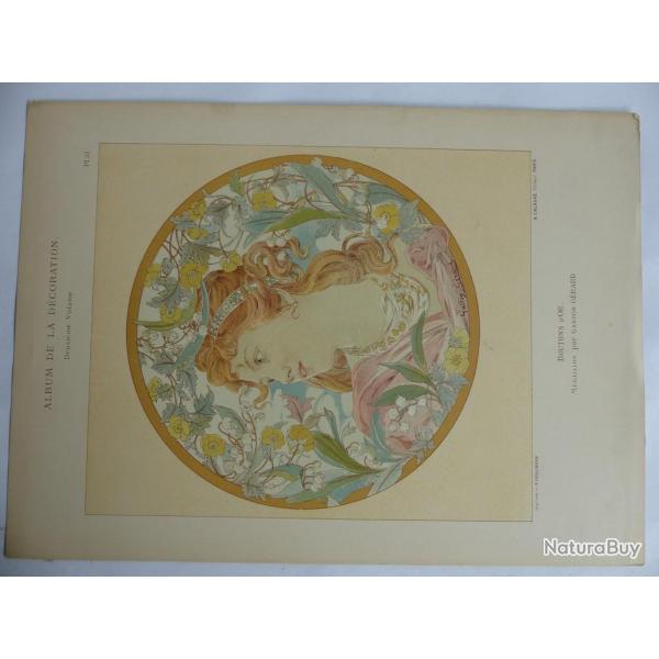 Estampe Boutons d'or Mdaillons GASTON GERARD Art nouveau
