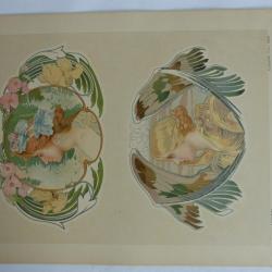 Estampe Têtes avec encadrement CARNIEL Art nouveau