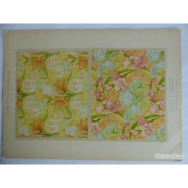 Estampe Glycines et amaryllis Glaieuls et violettes Tentures FORRER