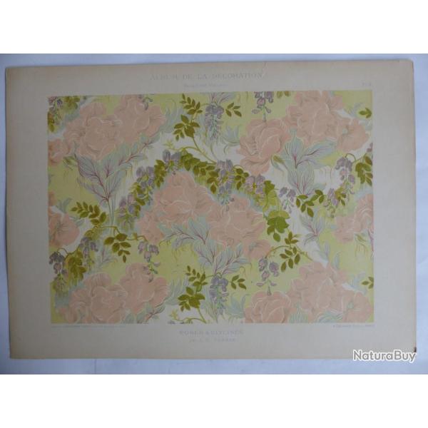 Estampe Roses et glycines C. G. FORRER Art nouveau