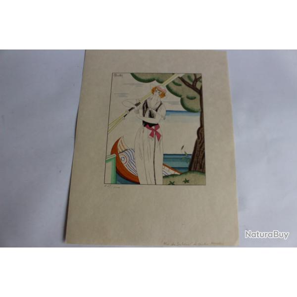 Estampe Charles MARTIN Oh du bateau Art Dco Oh