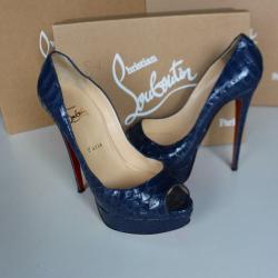 CHRISTIAN LOUBOUTIN chaussures Lady Peep 150 Python Marine T38.5