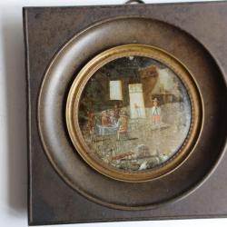 Peinture sous verre intérieur de ferme Haute Savoie/Suisse XIXe siècle