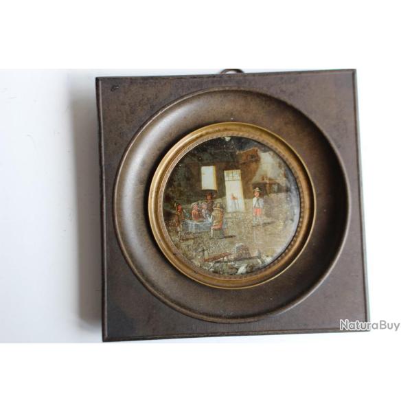 Peinture sous verre int�rieur de ferme Haute Savoie/Suisse XIXe si�cle