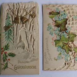 Deux images chromo découpées gaufrées voeux XIXe siècle