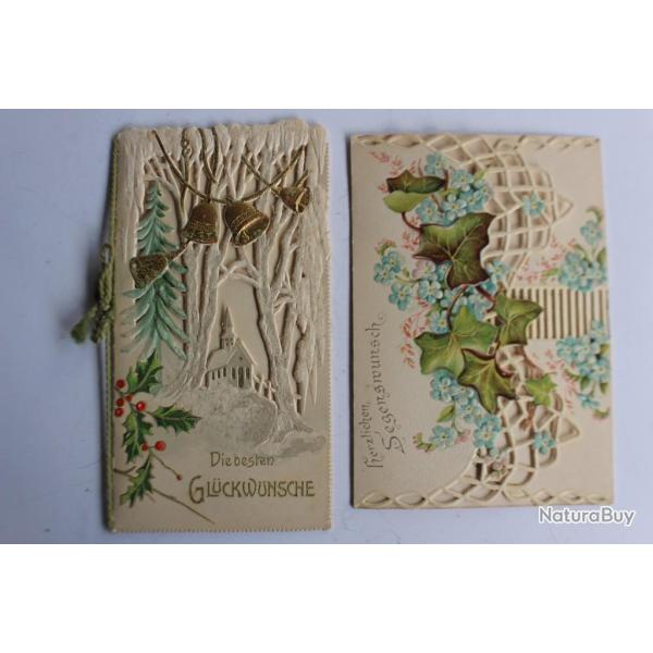 Deux images chromo d�coup�es gaufr�es voeux XIXe si�cle