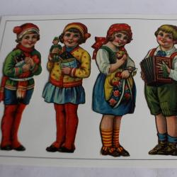 Quatre anciennes images chromo relief enfants