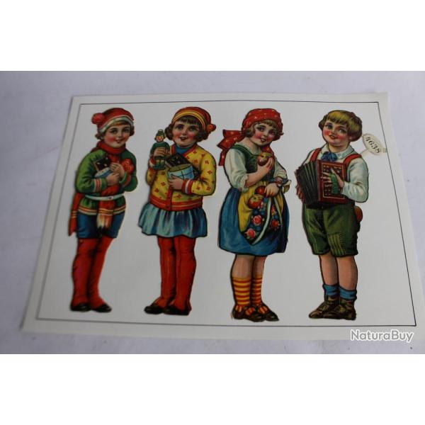 Quatre anciennes images chromo relief enfants