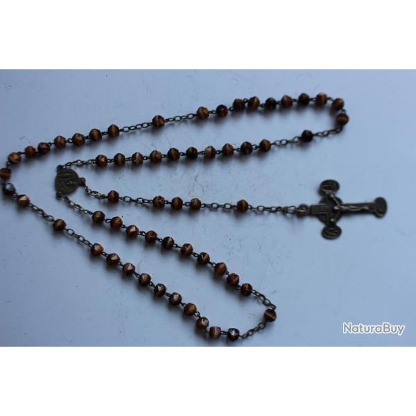 Chapelet ancien perles de verre �maill�es religion