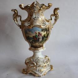 Grand vase de mari&eacute;e porcelaine Paris Acanthes or peinture Napol&eacute;on III