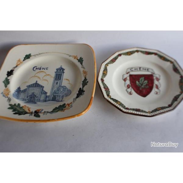 Deux assiettes en fa�ence Ch�ne Gen�ve Suisse