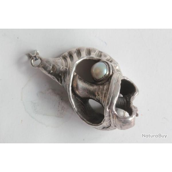 Bijoux pendentif coquillage argent perle vintage